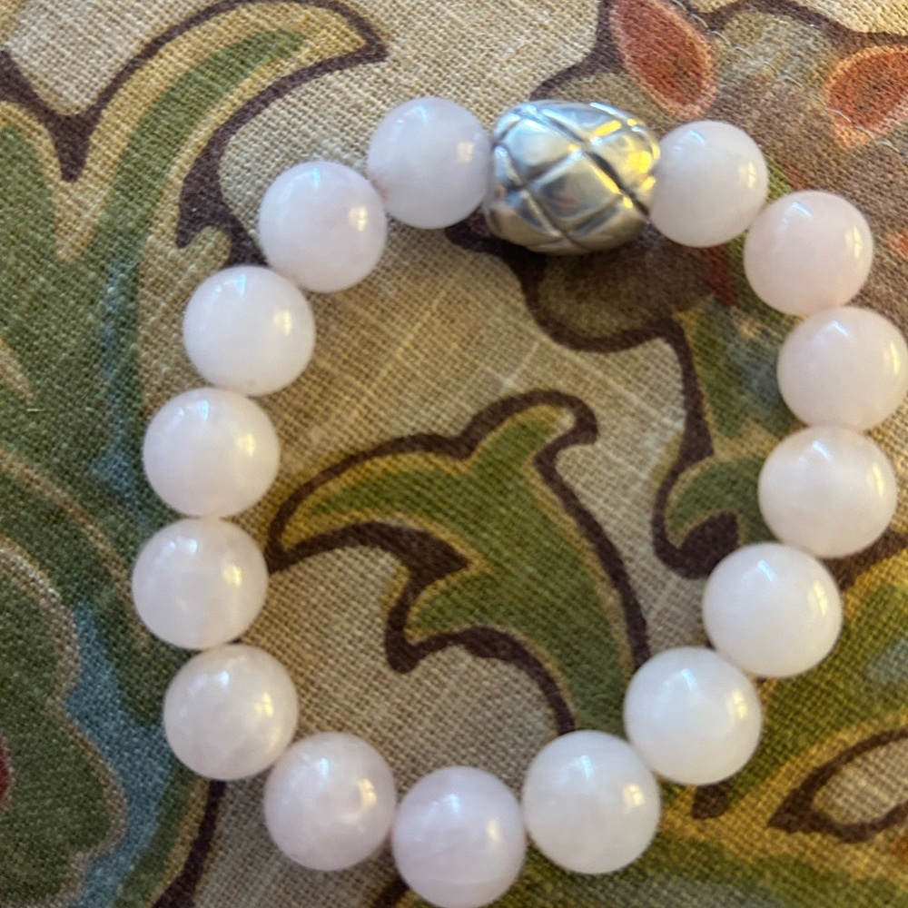 Gorgeous Simon Sebbag Sterling Rose Quartz Beads Stretch Bracelet - Picture 2 of 2